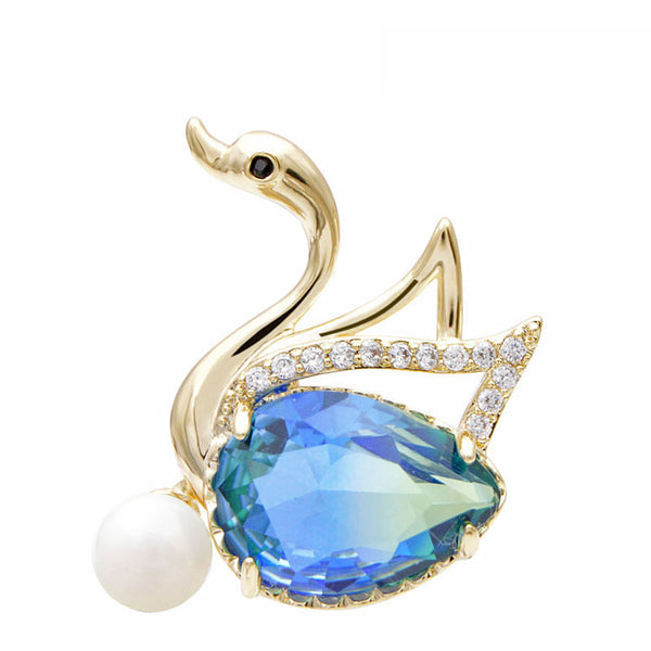 4 Colors Avaible Rainbow Cubic Zirconia Swan Collar Brooch