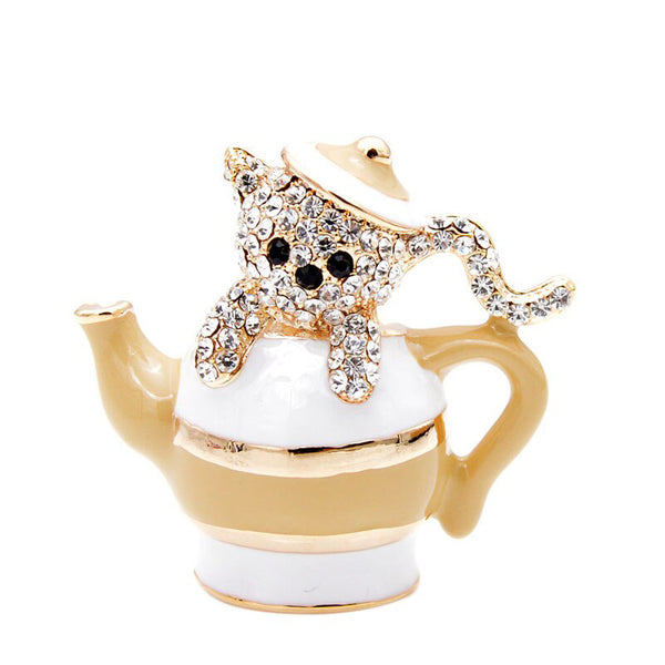 New Arrival Design Rhinestone Teapot And Cat Brooches For Women