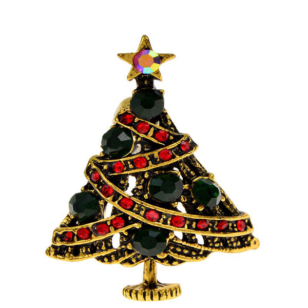Nuevos broches de árbol de Navidad para mujer, broche de árbol de Navidad con diamantes de imitación, regalo