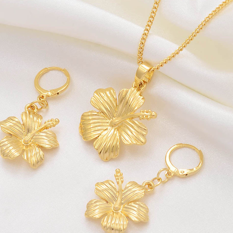 Hawaiian Flower Jewelry Sets Pendant Necklaces Earrings