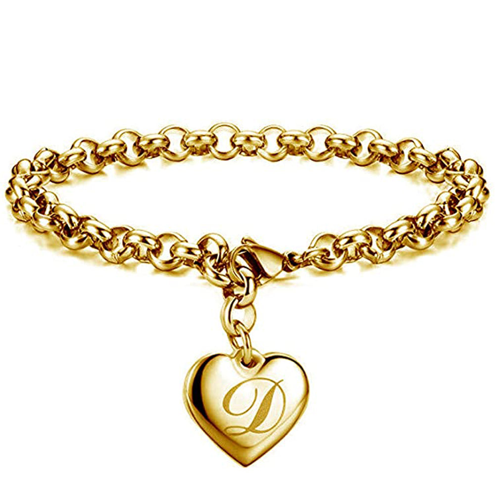 Gold-Color Heart Letters Alphabet Bracelet