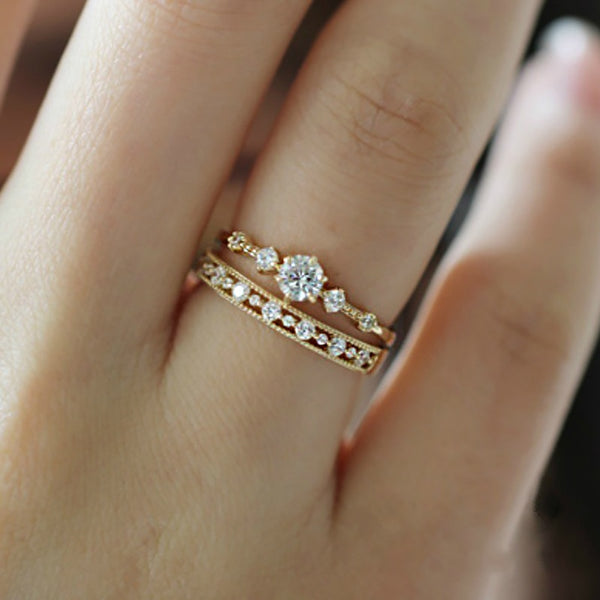 Rings For Women Simple Hollow Out Cubic Zirconia Yellow Gold Silver Color Rings