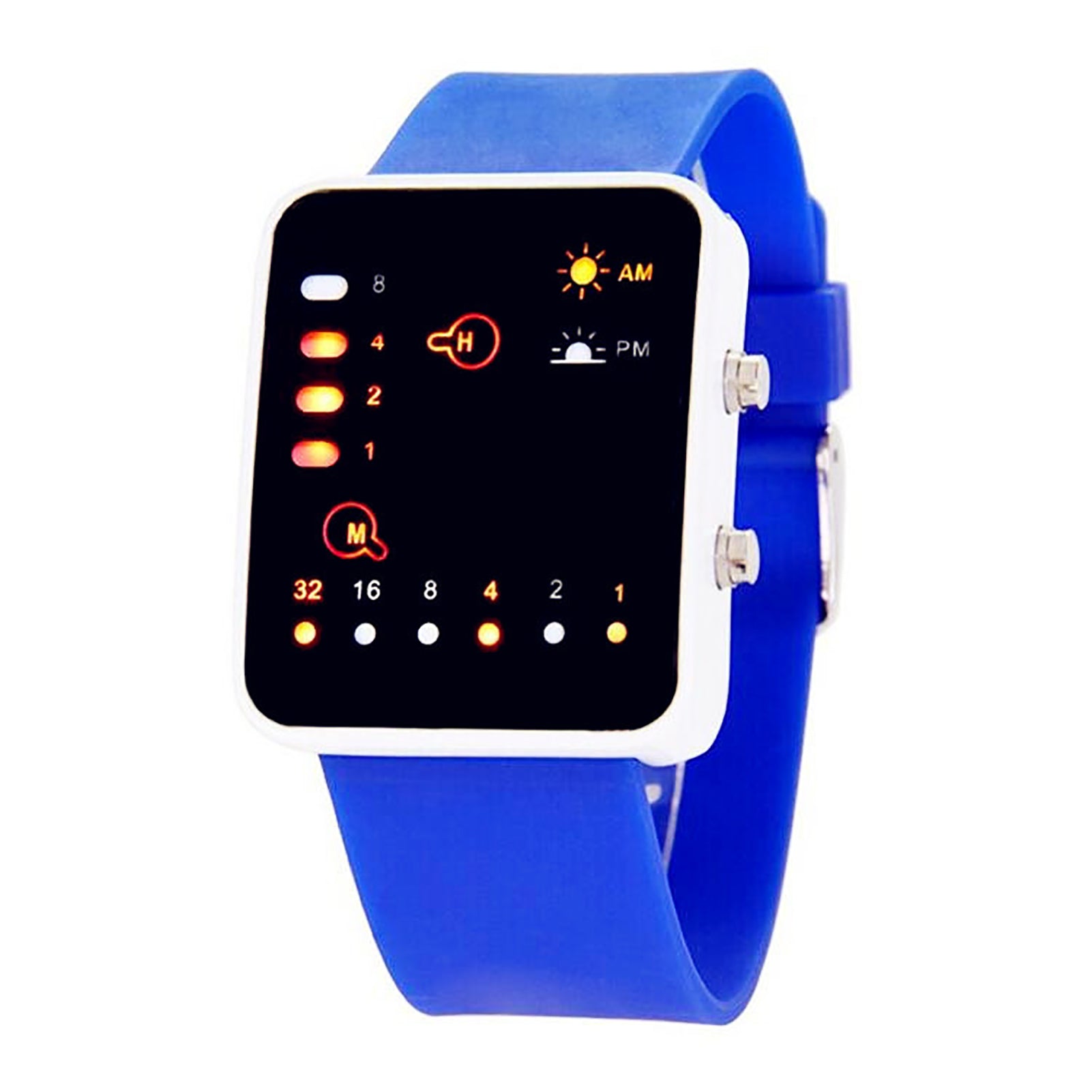 Binary Number Blue LED Wristwatches Silicone Band Quartz Wrist Watch