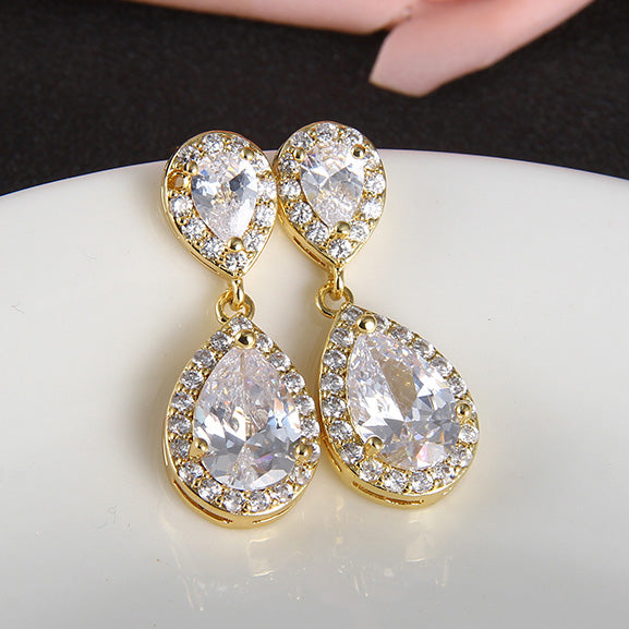 Luxury Double Drop Water Zirconia Jewelry Sets