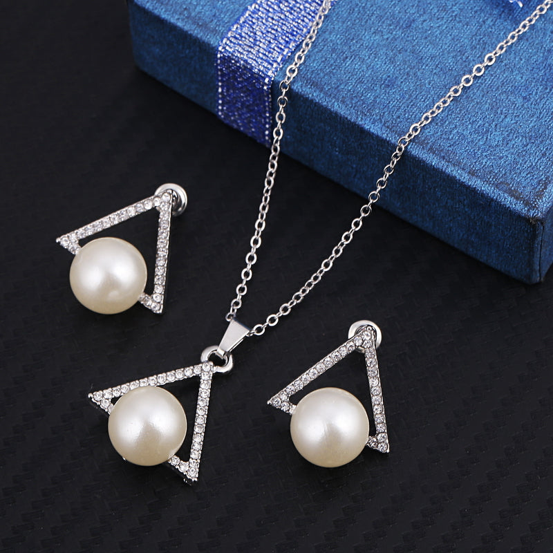 Cubic Zirconia Water Drop Necklace Pendant Earrings Set