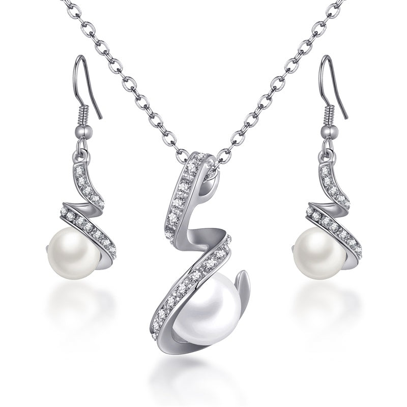 Cubic Zirconia Water Drop Necklace Pendant Earrings Set