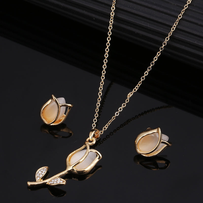 Cubic Zirconia Water Drop Necklace Pendant Earrings Set