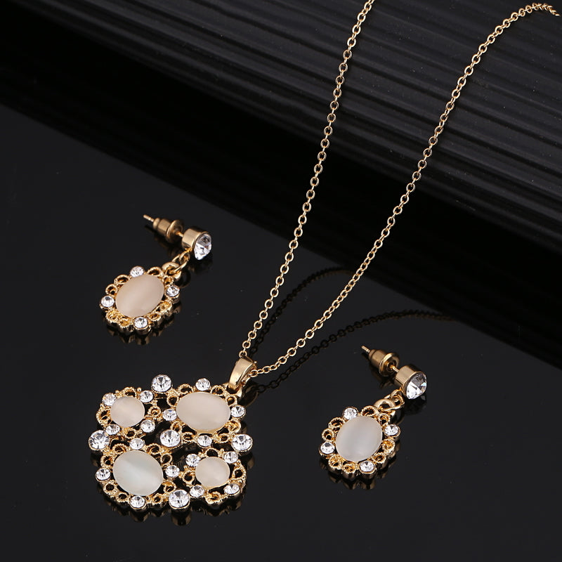 Cubic Zirconia Water Drop Necklace Pendant Earrings Set