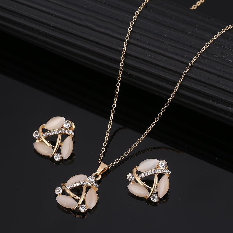Cubic Zirconia Water Drop Necklace Pendant Earrings Set