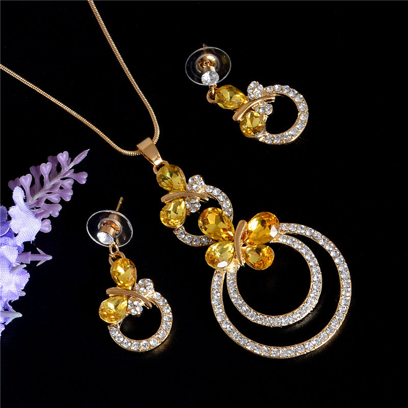 Gold Color Austrian Crystal Classic Hollow Round  Jewelry Set