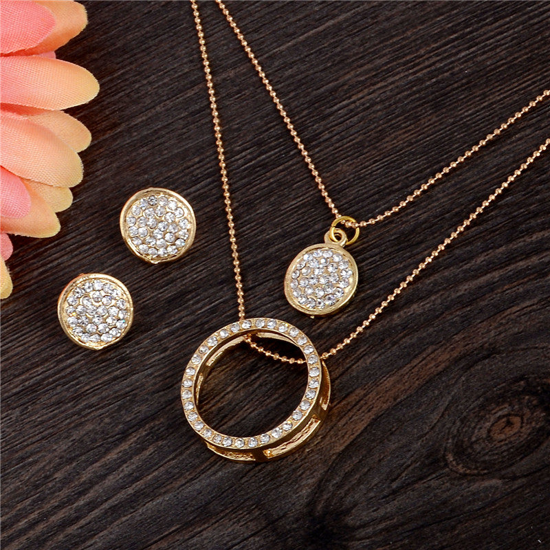 Gold Color Austrian Crystal Classic Hollow Round  Jewelry Set