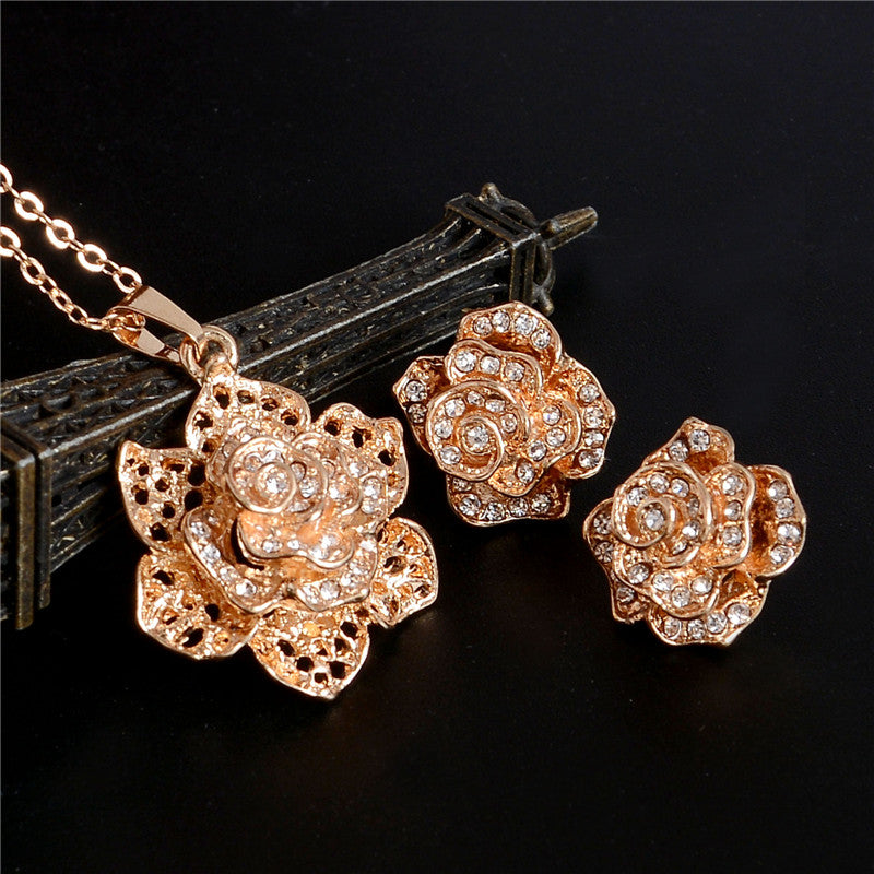 Gold Color Austrian Crystal Classic Hollow Round  Jewelry Set