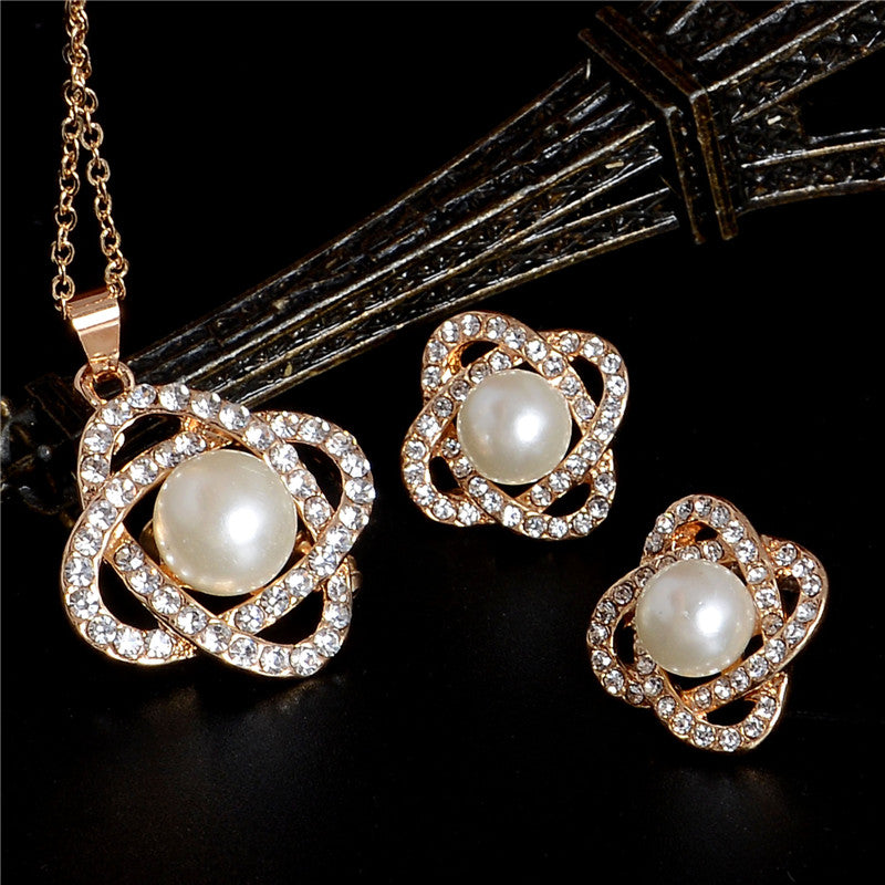 Gold Color Austrian Crystal Classic Hollow Round  Jewelry Set