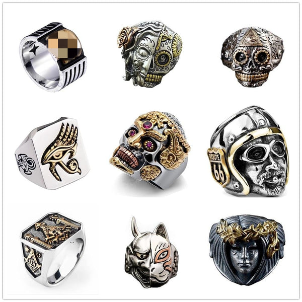 Anillo de calavera de hip hop con diseño de animal para hombre. Accesorios.
