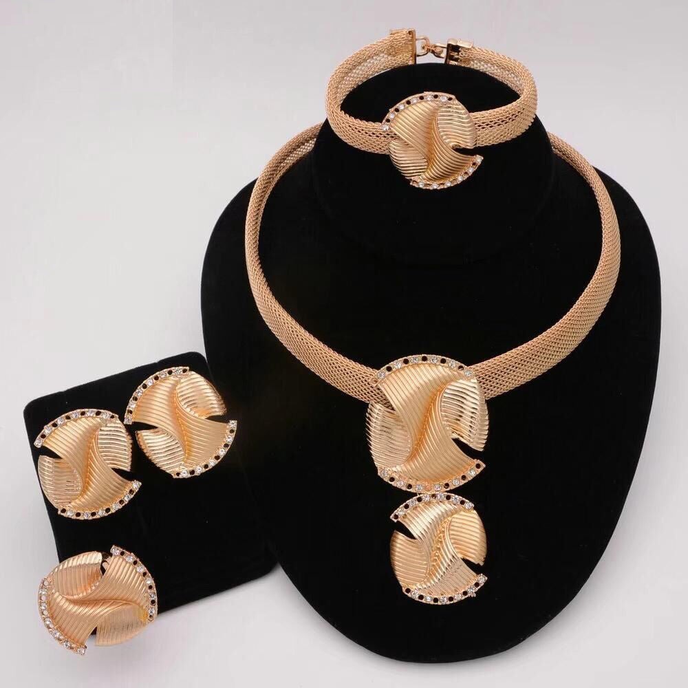 Nigerian Wedding African Necklace Bracelet Earring Ring Jewelry Set