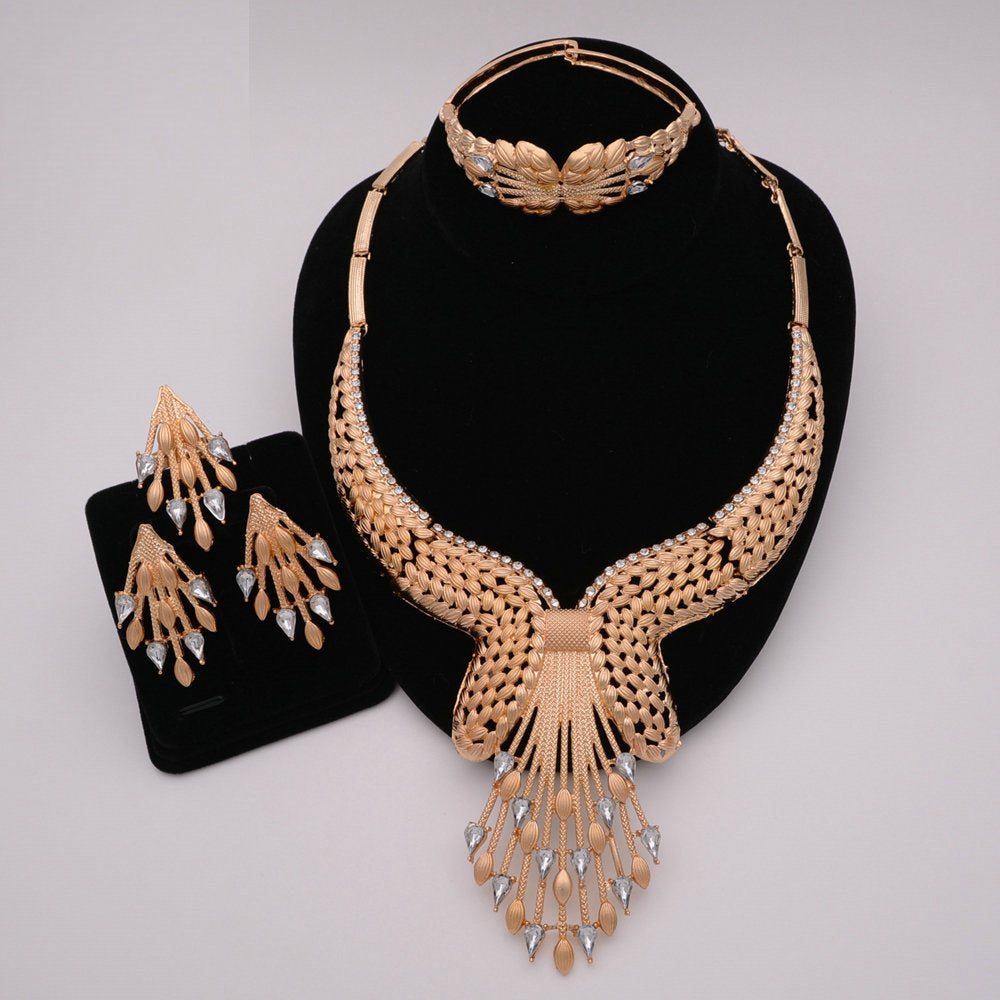 Nigerian Wedding African Necklace Bracelet Earring Ring Jewelry Set