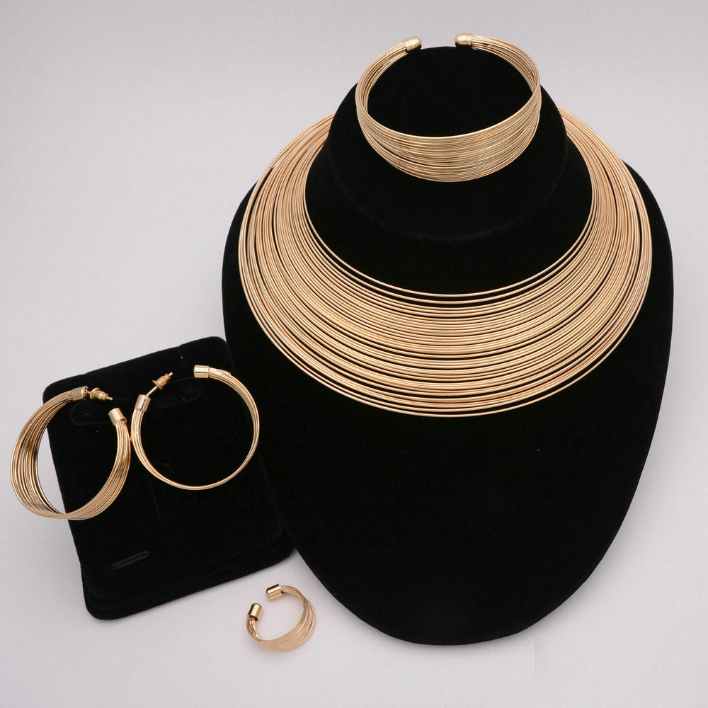 Nigerian Wedding African Necklace Bracelet Earring Ring Jewelry Set