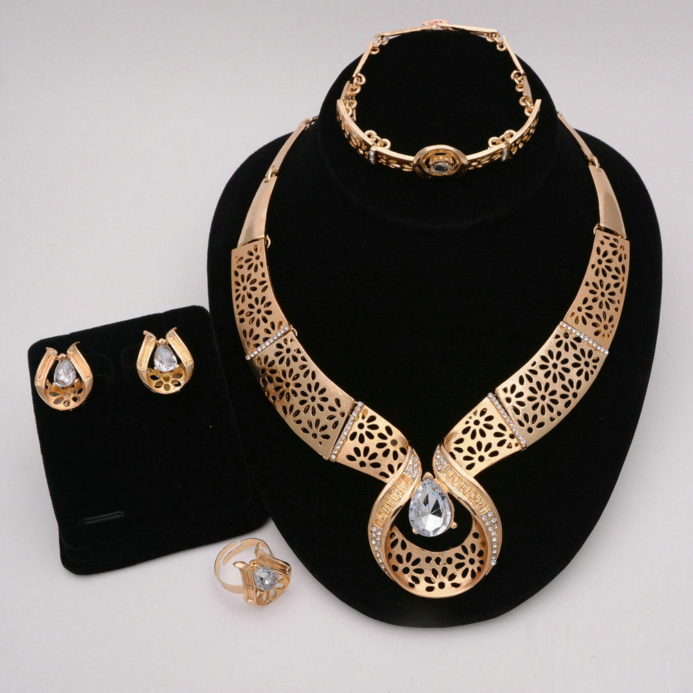 Nigerian Wedding African Necklace Bracelet Earring Ring Jewelry Set