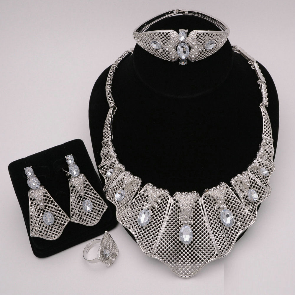Nigerian Wedding African Necklace Bracelet Earring Ring Jewelry Set