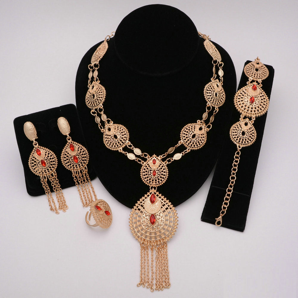 Nigerian Wedding African Necklace Bracelet Earring Ring Jewelry Set