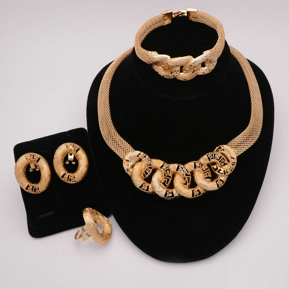 Nigerian Wedding African Necklace Bracelet Earring Ring Jewelry Set