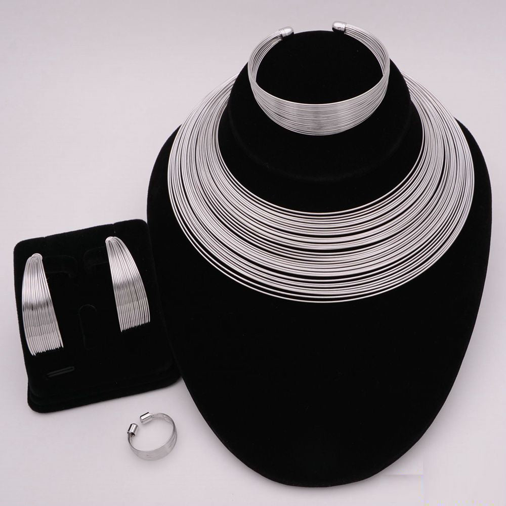 Nigerian Wedding African Necklace Bracelet Earring Ring Jewelry Set