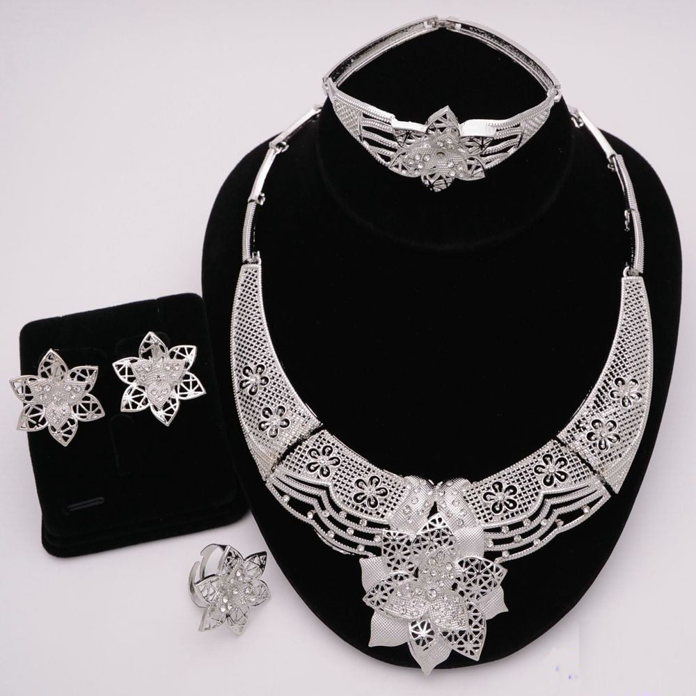 Nigerian Wedding African Necklace Bracelet Earring Ring Jewelry Set