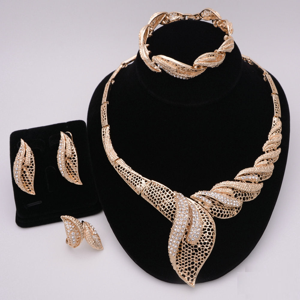 Nigerian Wedding African Necklace Bracelet Earring Ring Jewelry Set
