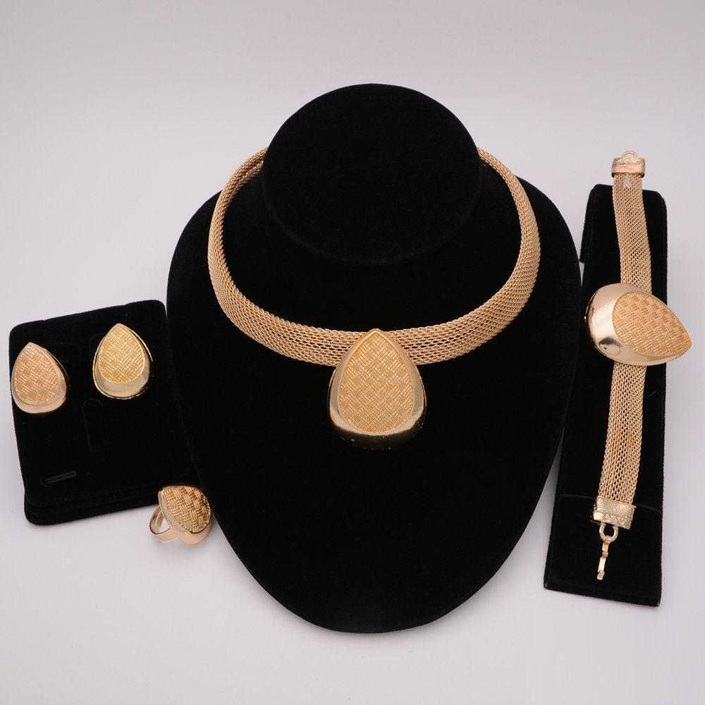 Nigerian Wedding African Necklace Bracelet Earring Ring Jewelry Set