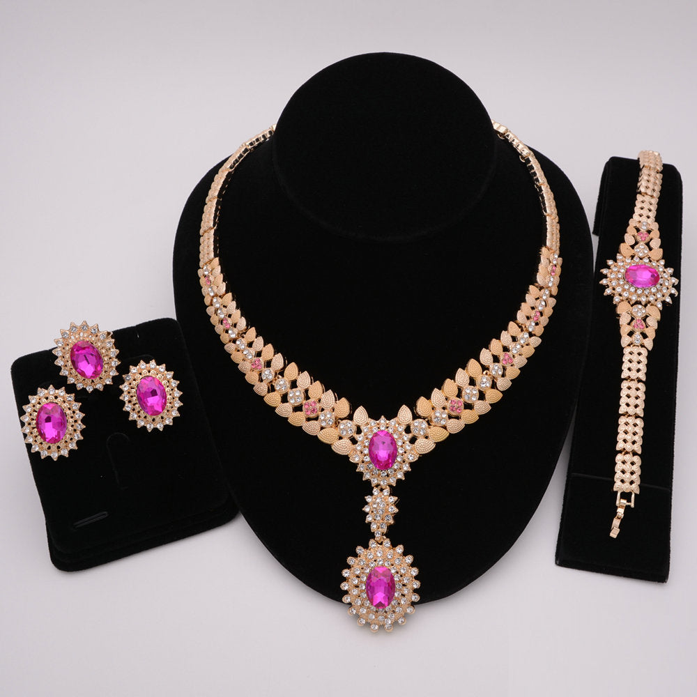 Nigerian Wedding African Necklace Bracelet Earring Ring Jewelry Set