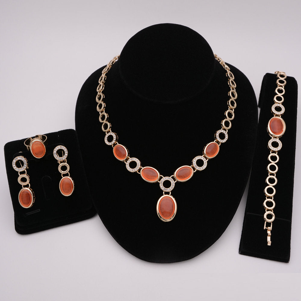 Nigerian Wedding African Necklace Bracelet Earring Ring Jewelry Set