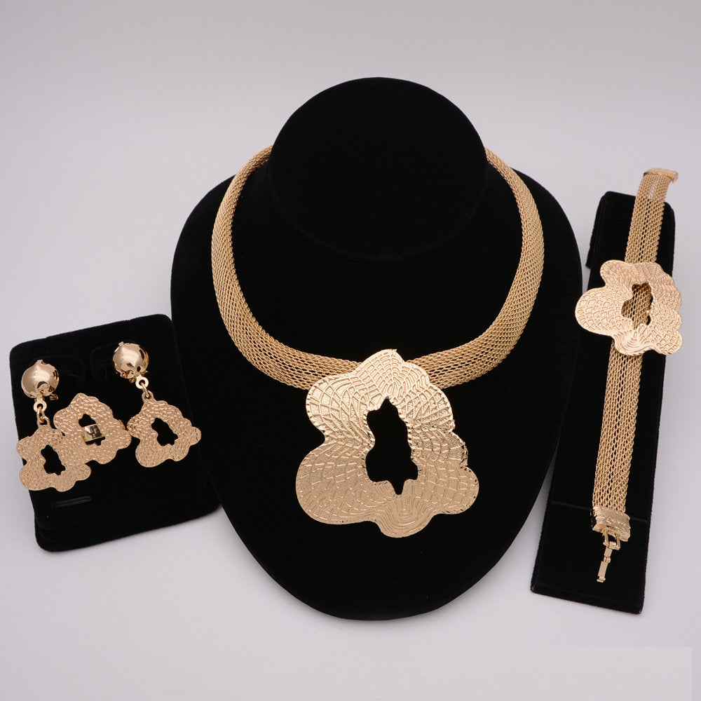 Nigerian Wedding African Necklace Bracelet Earring Ring Jewelry Set
