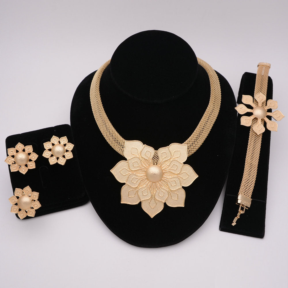 Nigerian Wedding African Necklace Bracelet Earring Ring Jewelry Set
