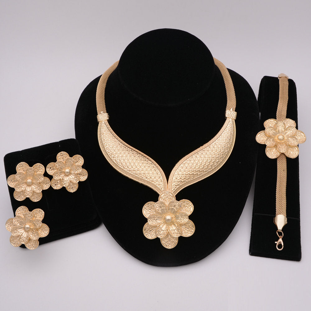 Nigerian Wedding African Necklace Bracelet Earring Ring Jewelry Set