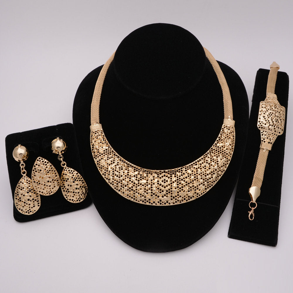Nigerian Wedding African Necklace Bracelet Earring Ring Jewelry Set