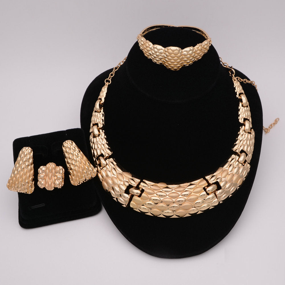 Nigerian Wedding African Necklace Bracelet Earring Ring Jewelry Set