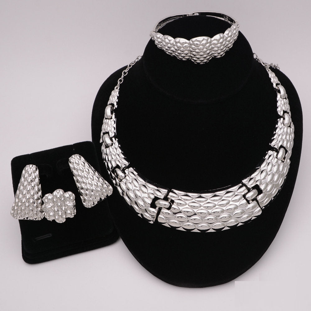 Nigerian Wedding African Necklace Bracelet Earring Ring Jewelry Set