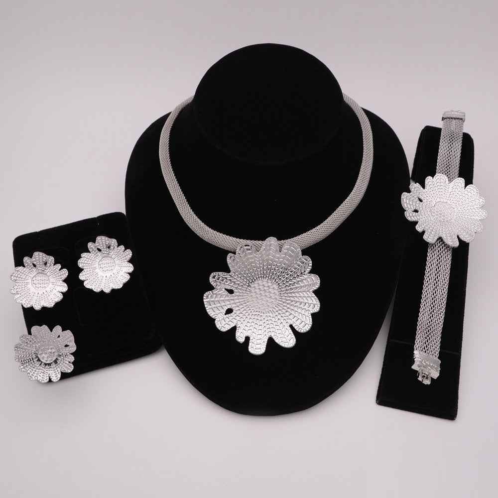Nigerian Wedding African Necklace Bracelet Earring Ring Jewelry Set