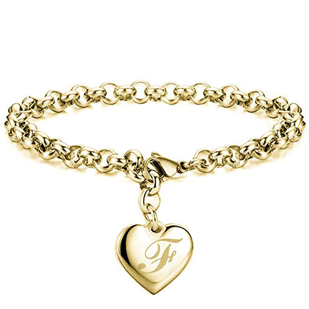 Gold-Color Heart Letters Alphabet Bracelet