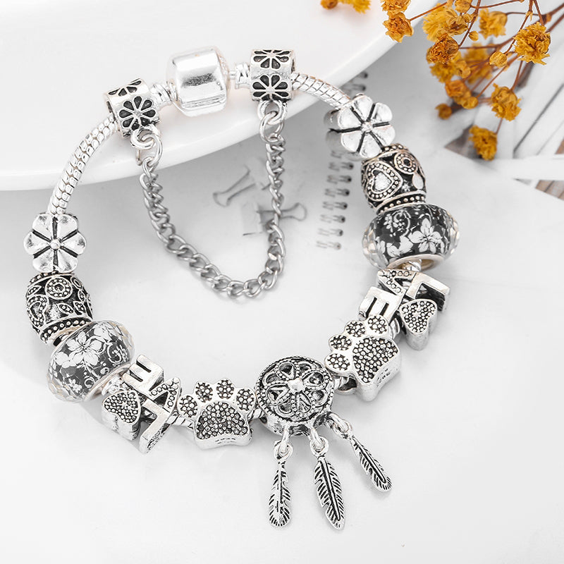 Fashion Bear Palm Dreamcatcher Feather Charm Bracelets For Women