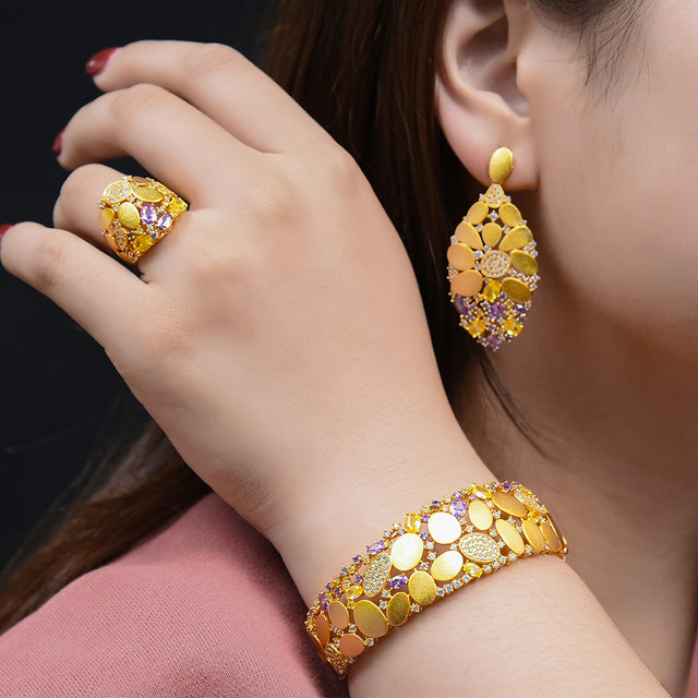 New Charms 3PC Bracelet Ring Earring Set For Women