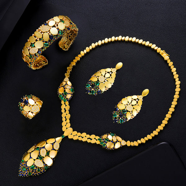 New Charms 3PC Bracelet Ring Earring Set For Women Wedding Bridal Cubic