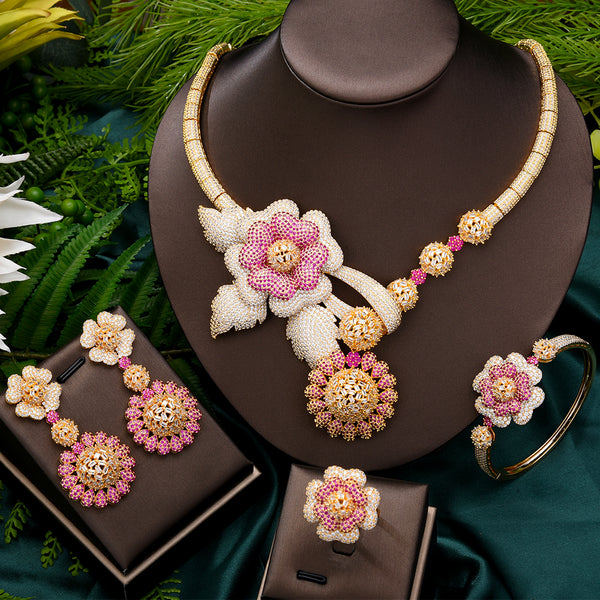 4PC BIG Flower Leaf Luxury African Jewelry Set For Women