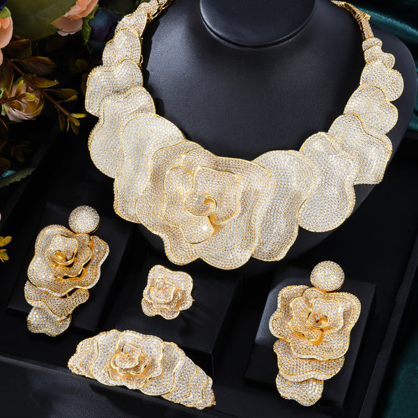 4PCS BIG Fashion Luxury FLowers Africa Jewelry Set For Women