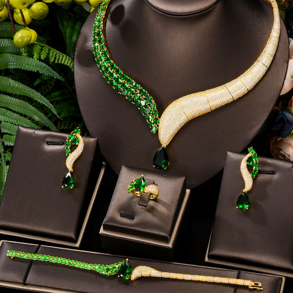 4PCS Luxury Green purple Mixed Big Statement Jewelry set For Women