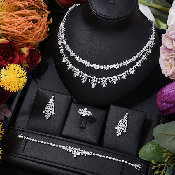 4PCS Luxury Green purple Mixed Big Statement Jewelry set For Women