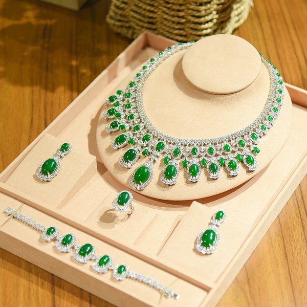 4PCS Luxury Green purple Mixed Big Statement Jewelry set For Women