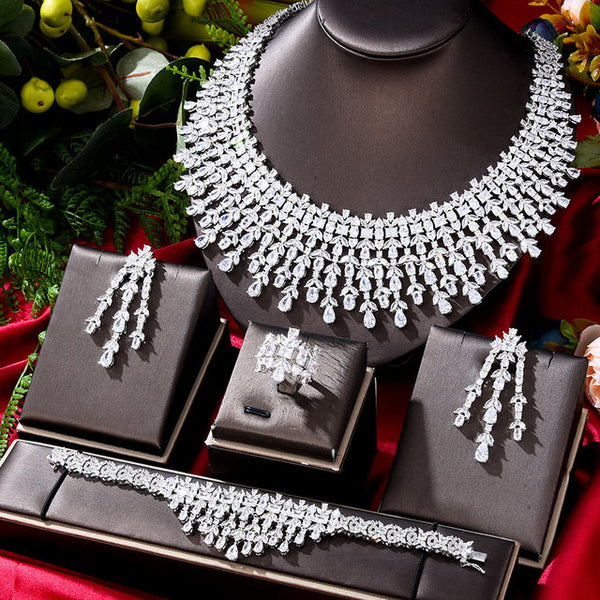 4PCS Luxury WATERDROP Big Statement Jewelry set For Women