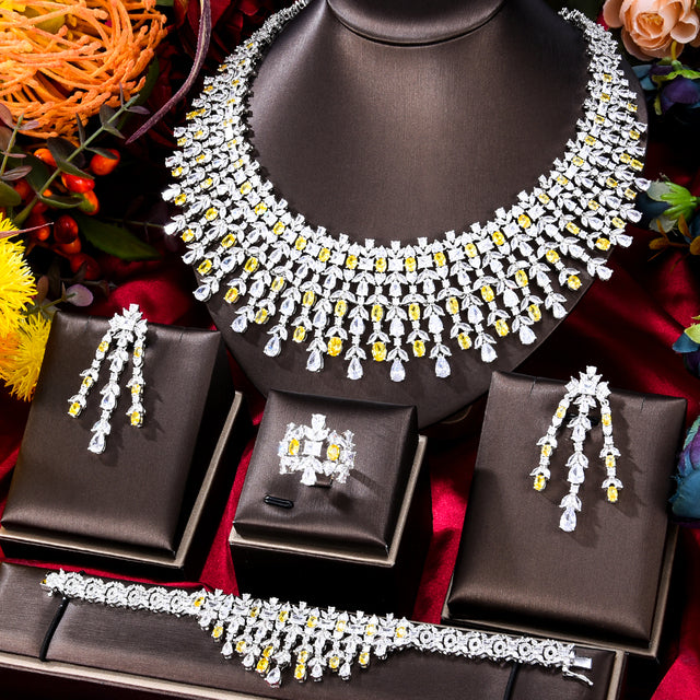 4PCS Luxury WATERDROP Big Statement Jewelry set For Women