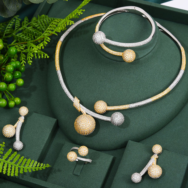 4Pcs Bicolor BALL African Wedding Luxury Naija Jewelry Set